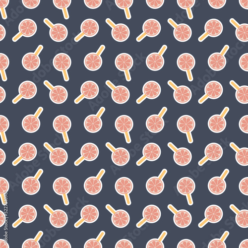 pink orange citrus fruit ice lollipop dark seamless pattern