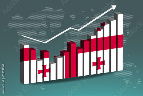 Georgia 3D bar chart graph with ups and downs, increasing values, upward rising arrow on data, news banner idea