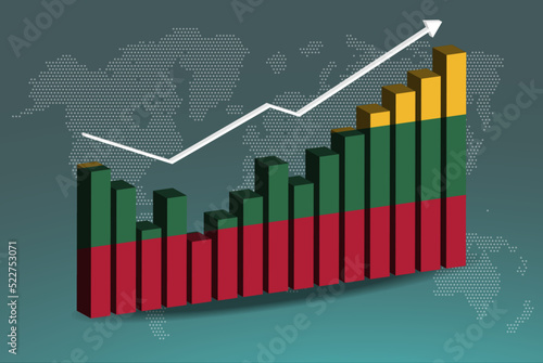 Lithuania 3D bar chart graph with ups and downs, increasing values, upward rising arrow on data, news banner idea