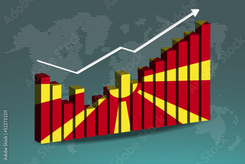 Macedonia 3D bar chart graph with ups and downs, increasing values, upward rising arrow on data, news banner idea