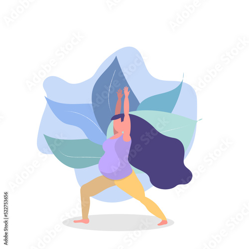 Pregnant woman doing prenatal yoga. Pregnancy health concept. Flat illustration