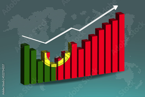 Portugal 3D bar chart graph with ups and downs, increasing values, upward rising arrow on data, news banner idea