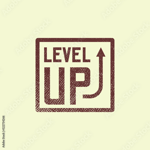 simple flat art vintage square vector sticker of lettering level up in frame