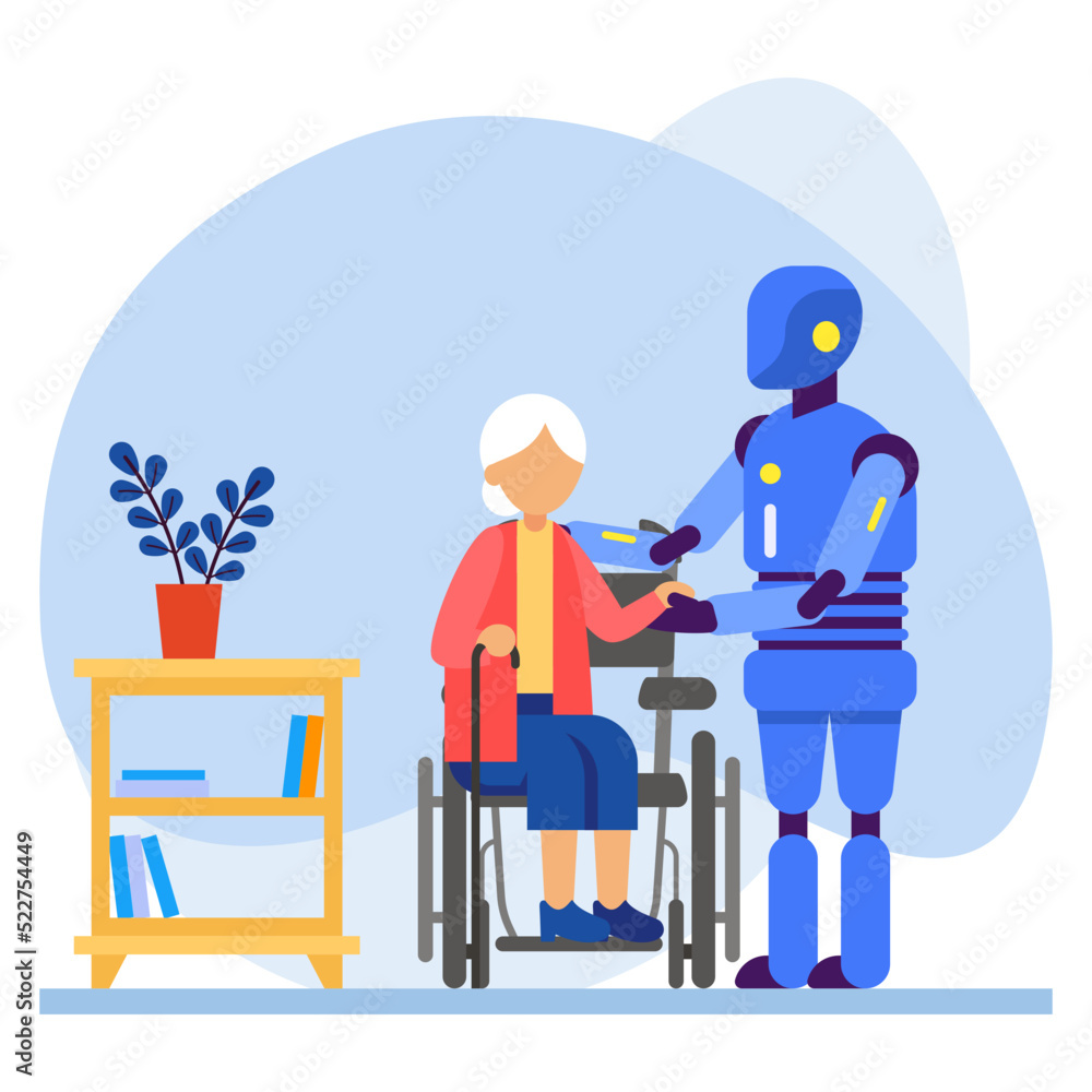 Socially-Assistive Robots Concept, Nursing Home bot vector icon design, Robotic medicine symbol, Healthcare Scene Sign, Innovation Artificial Intelligence Works in Modern Clinic stock illustration