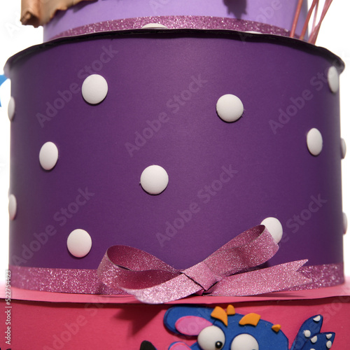 Details of cake with wafer paper, hand made. Box for gifts photo