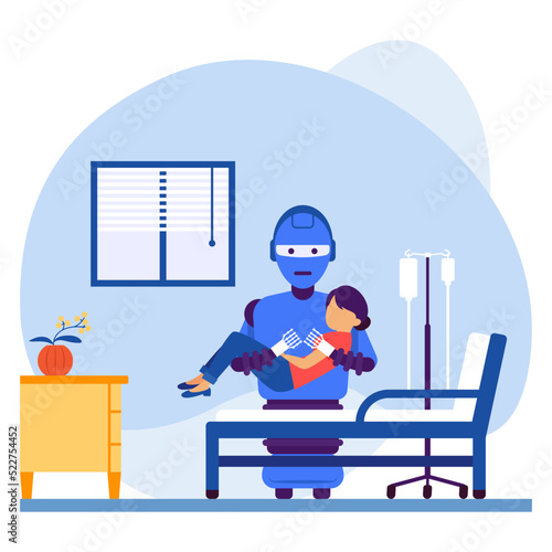 Patient transfer robot Concept, Bed Transport Assistance vector icon design, Robotic medicine symbol, Healthcare Scene Sign, Innovation Artificial Intelligence Work in Modern Clinic stock illustration