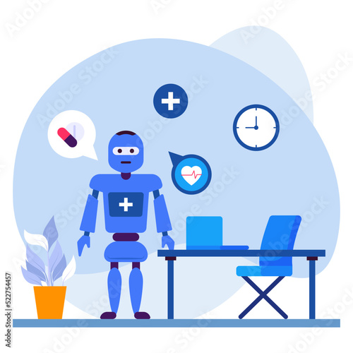 IOT Virtual Doctor Robot For Online Doctor Consultation Concept vector icon design, Robotic medicine symbol, Healthcare Scene Sign,Innovation Artificial Intelligence Work in Modern Clinic illustration