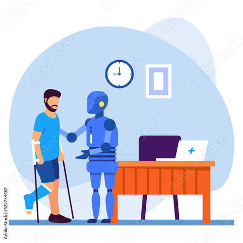 Robot physical therapist helps people walk again after a stroke Concept vector icon design, Robotic medicine symbol, Healthcare Scene Sign, Innovation Artificial Intelligence Works in Modern Clinic