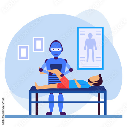 physiotherapy robot Concept, rehabilitation bot machine vector icon design, Robotics medicine symbol, Healthcare Scene Sign, Innovation Artificial Intelligence Work in Modern Clinic stock illustration