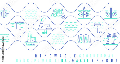 Water energy. Renewable power sources. Vector illustration