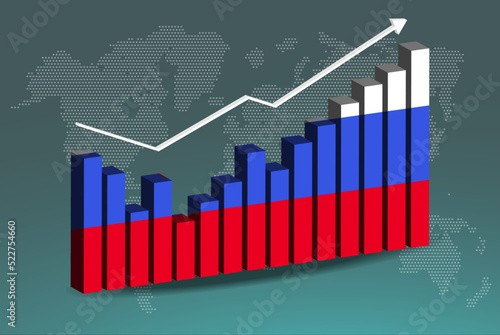 Slovenia 3D bar chart graph with ups and downs, increasing values, upward rising arrow on data, news banner idea