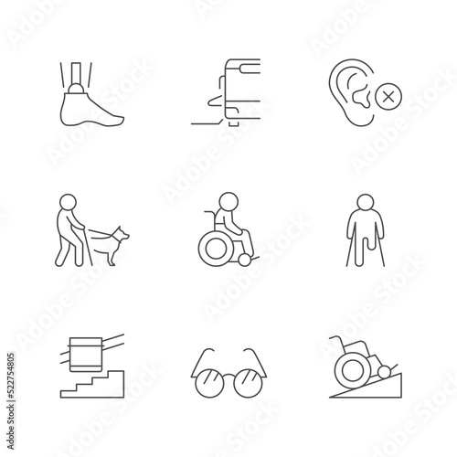 Set line icons of disabled people