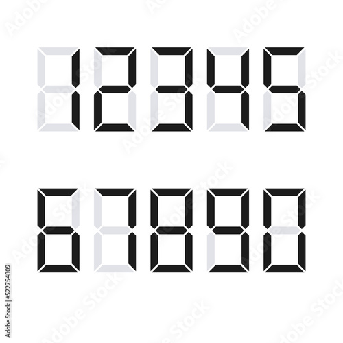 Set of black digital numbers on white background. Vector design.