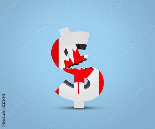 Foreign currency crisis concept. Falling Canada forex reserve. Economy Crisis concept 3d rendering