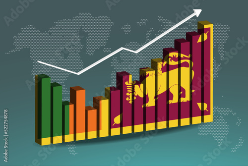 Sri Lanka 3D bar chart graph with ups and downs, increasing values, upward rising arrow on data, news banner idea