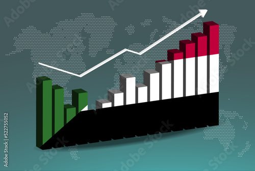 Sudan 3D bar chart graph with ups and downs, increasing values, upward rising arrow on data, news banner idea
