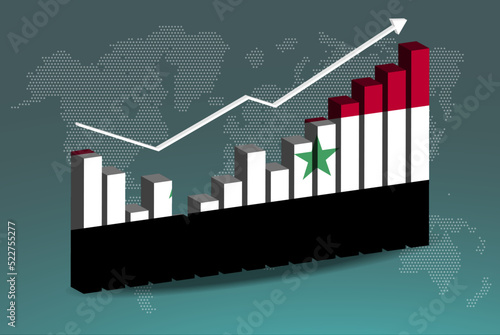 Syria 3D bar chart graph with ups and downs, increasing values, upward rising arrow on data, news banner idea
