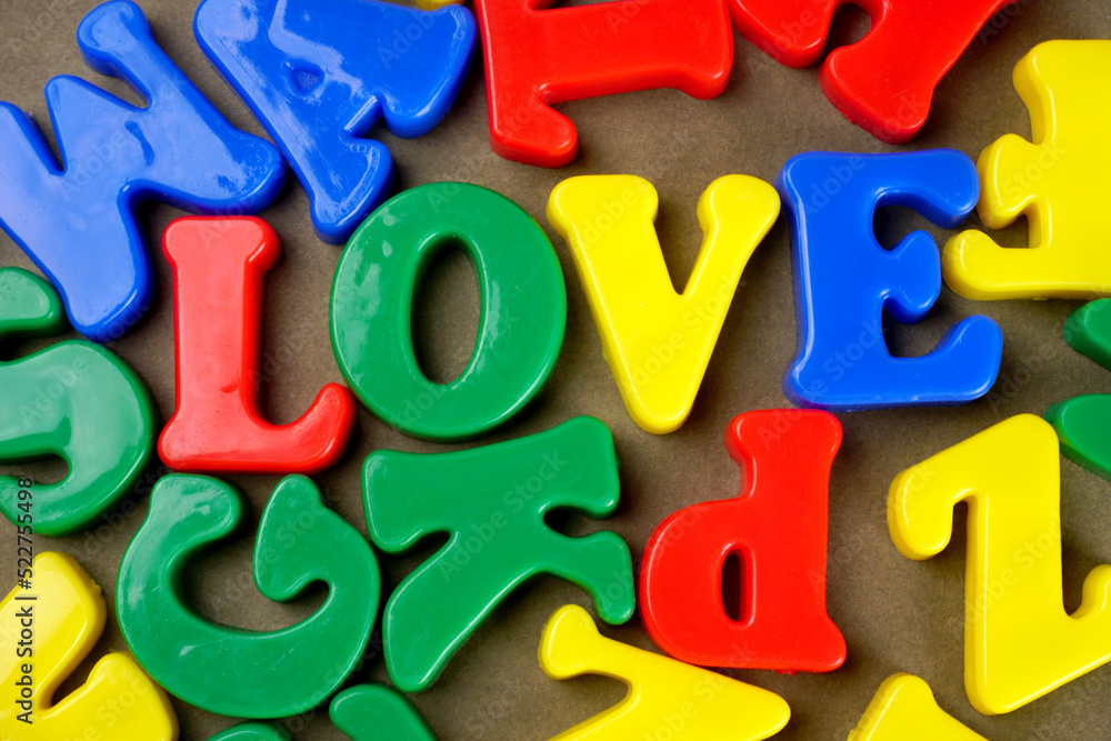 Alphabet on color background. School and education concept. Empty space for text and design Alphabet on color background. School and education concept. Empty space for text and design