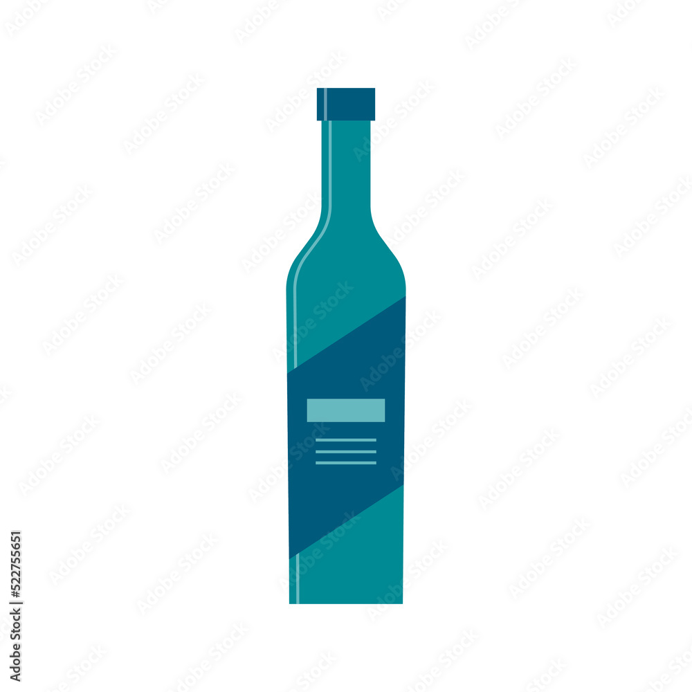 Bottle of gin or vodka, great design for any purposes. Flat style. Color form. Party drink concept. Simple image shape Bottle of gin or vodka, great design for any purposes. Flat style. Color form. Party drink concept. Simple image shape