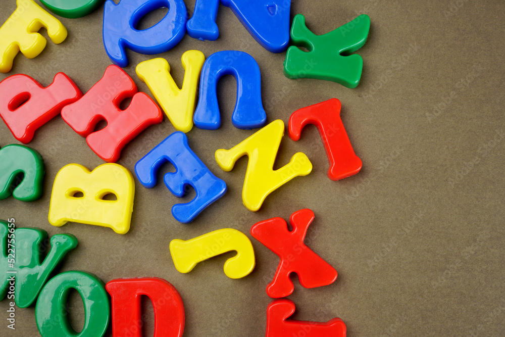Alphabet on color background. School and education concept. Empty space for text and design Alphabet on color background. School and education concept. Empty space for text and design