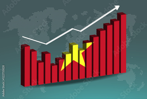 Vietnam 3D bar chart graph with ups and downs, increasing values, upward rising arrow on data, news banner idea