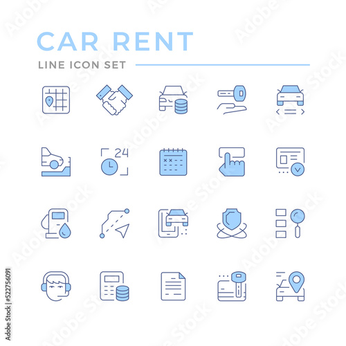 Set color line icons of car rent
