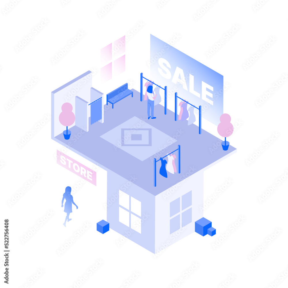 Shopping Mall in Metaverse. Isometric Store Interior. Vector illustration