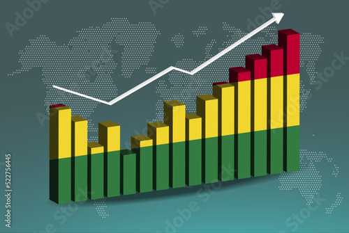 Bolivia 3D bar chart graph with ups and downs, increasing values, upward rising arrow on data, news banner idea