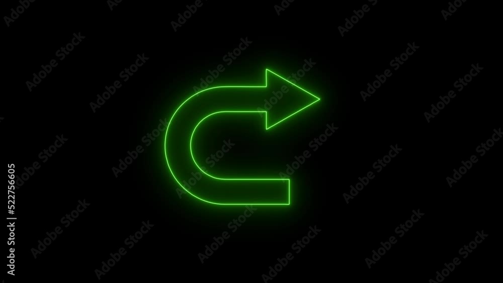 Glowing neon line of undo icon in green color. Glowing neon line of undo icon in green color.