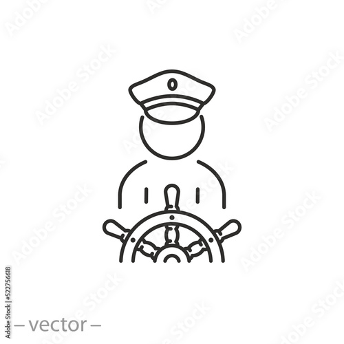 captain icon, ship boat helm, steering wheel, thin line symbol - editable stroke vector illustration