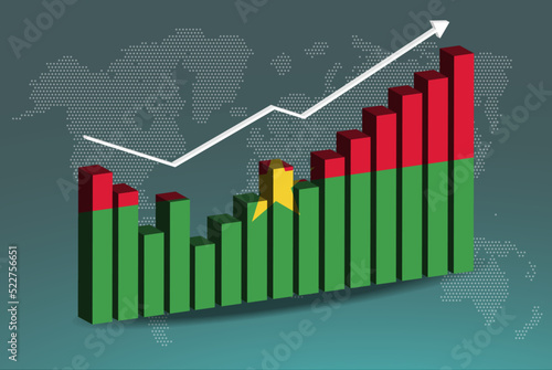 Burkina Faso 3D bar chart graph with ups and downs, increasing values, upward rising arrow on data, news banner idea