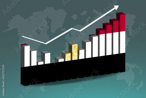 Egypt 3D bar chart graph with ups and downs, increasing values, upward rising arrow on data, news banner idea