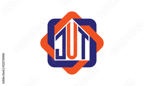 JUT three letter real estate logo with home icon logo design vector template | construction logo | housing logo | engineering logo | initial letter logo | minimalist logo | property logo |