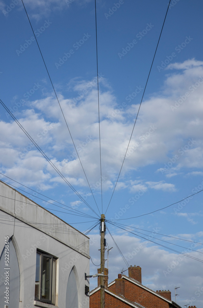 Wires. Pole. Connectivity. Connection. Contact. Harwich England Essex.UK. Great Brittain.. Coast. Wires. Pole. Connectivity. Connection. Contact. Harwich England Essex.UK. Great Brittain.. Coast.