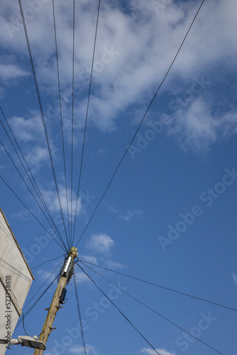 Wires. Pole. Connectivity. Connection. Contact. Harwich England Essex.UK. Great Brittain.. Coast.