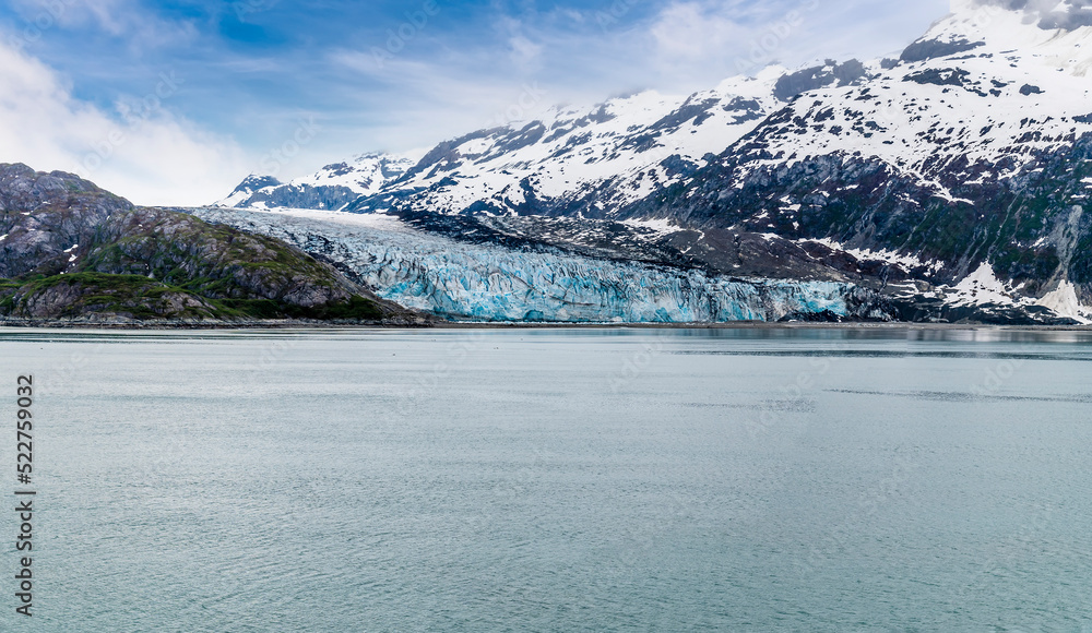 A view across Glacier Bay to the Reid Glacier, Alaska in summertime