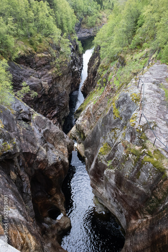 Wonderful landscapes in Norway. Agder. Beautiful scenery of Dorgefossen waterfalls located in the Sira watercourse between Omlid and Tjorhom. Sirdal municipality. Selective focus
