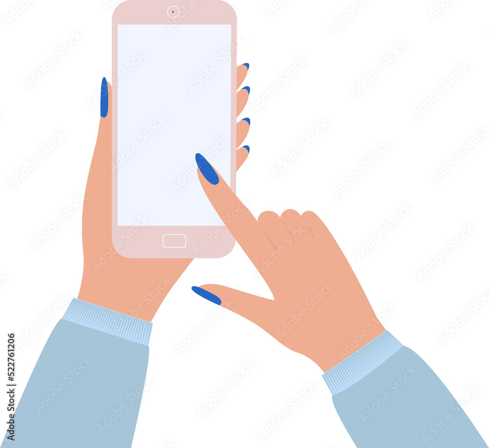 Hand holding phone Online communication or business Empty screen Vector illustration Isolated on transparent background Hand holding phone Online communication or business Empty screen Vector illustration Isolated on transparent background