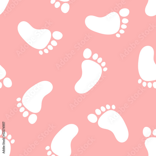 Pink seamless pattern with white footprints.