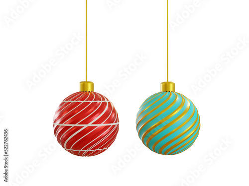 Realistic hanging christmas balls 3d redndering xmas decoration PNG file.
