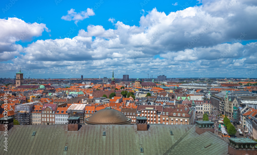 Copenhagen city view.  Danish rooftops cityscape.