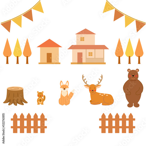 これは秋の動物達のイラストです。