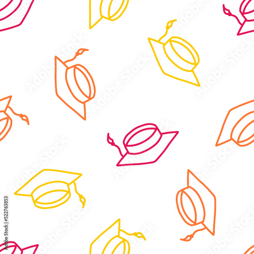 Seamless pattern with colorful hand drawn graduation hats.