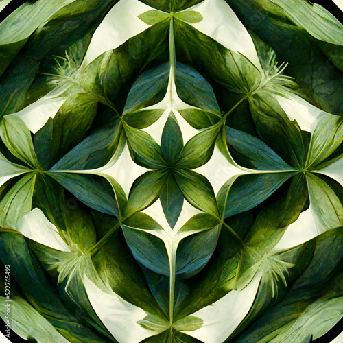 Abstract green leaves kaleidoscope pattern background
