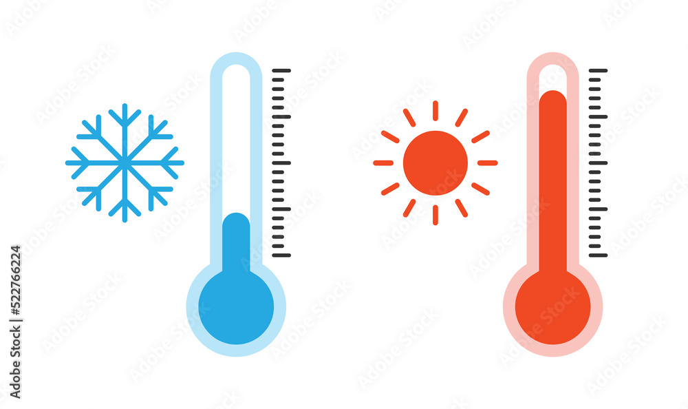 Thermometer vector icon illustration. Hot and cold temperature for summer and winter design concept. - obrazy, fototapety, plakaty 