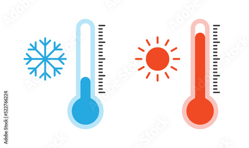 Thermometer vector icon illustration. Hot and cold temperature for summer and winter design concept.