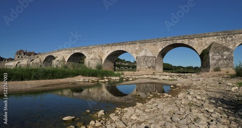 Gien, Loiret department, France. Low level in the Loire river during a dryness season. photo