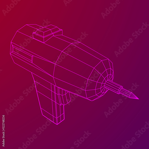 Drill electric device wireframe low poly mesh