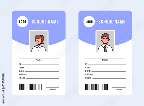 Student ID card. School identity card. Set of ID Card Template for pupil. Simple flat modern style © subkontr