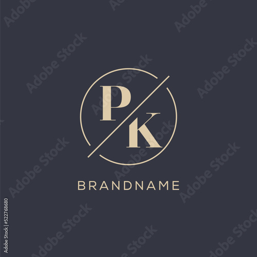Initial letter PK logo with simple circle line, Elegant look monogram logo style